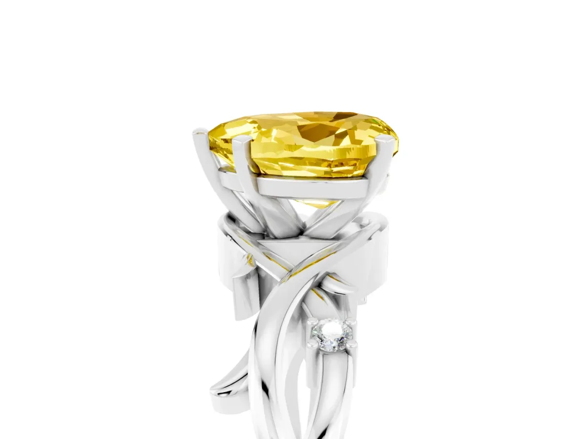 Heart Cut Yellow Sapphire Solitaire Ring with Twisted Band and Prong Setting Silver