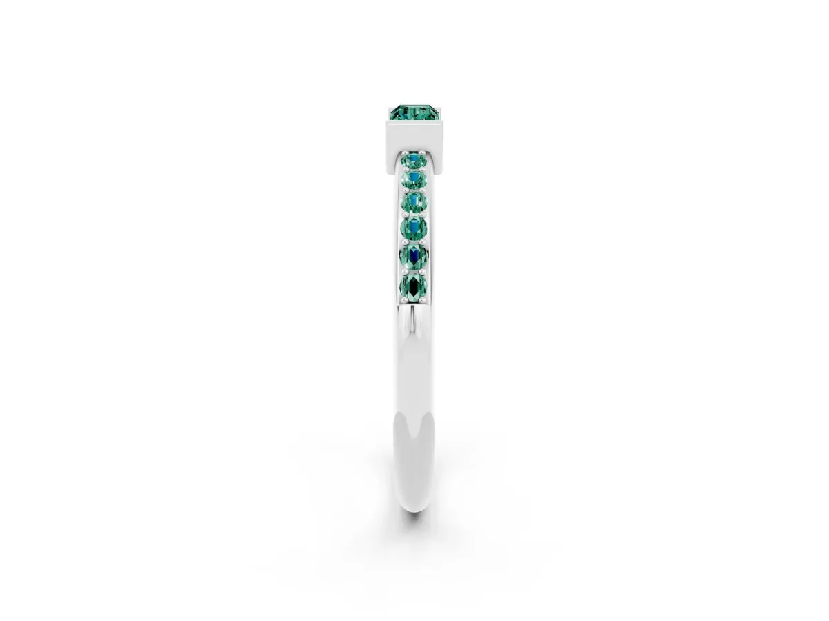Baguette Green Sapphire Pavé Band with Bar Setting Platinum