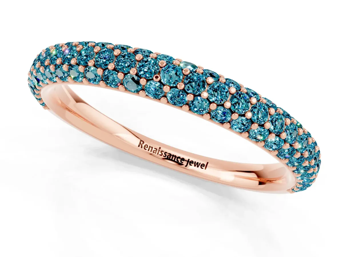Round Blue Topaz Pavé Eternity Band with Shared Prong Setting Rose gold