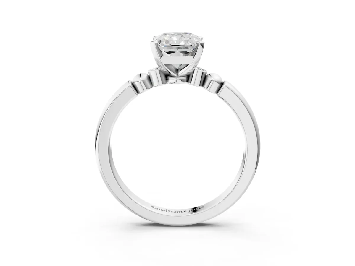 Radiant Cut Solitaire Beaded Band with Four-Prong Setting Platinum