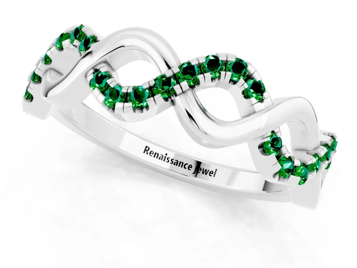 Twist Infinity Round Emerald Band with Pavé Setting Silver