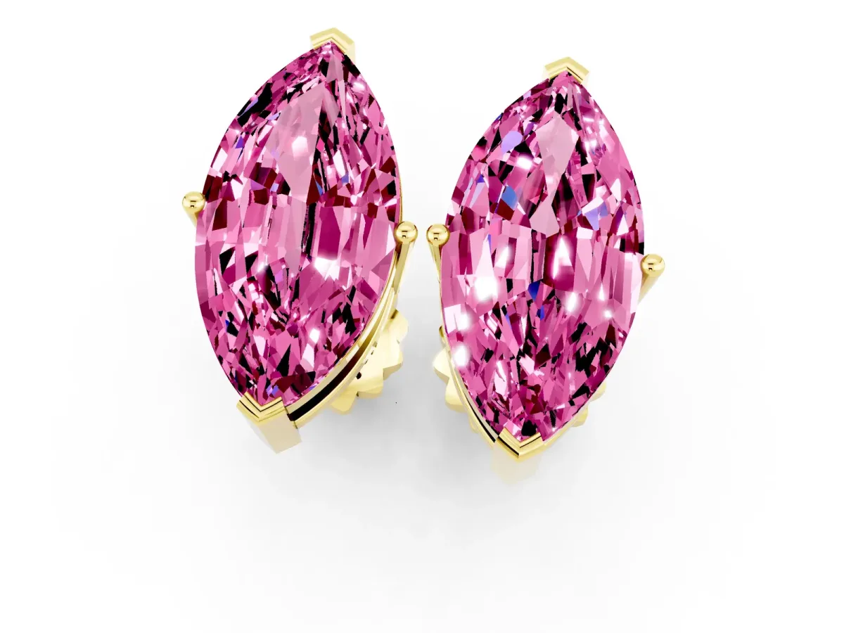 Marquise Cut Pink Sapphire Stud Earrings Yellow gold