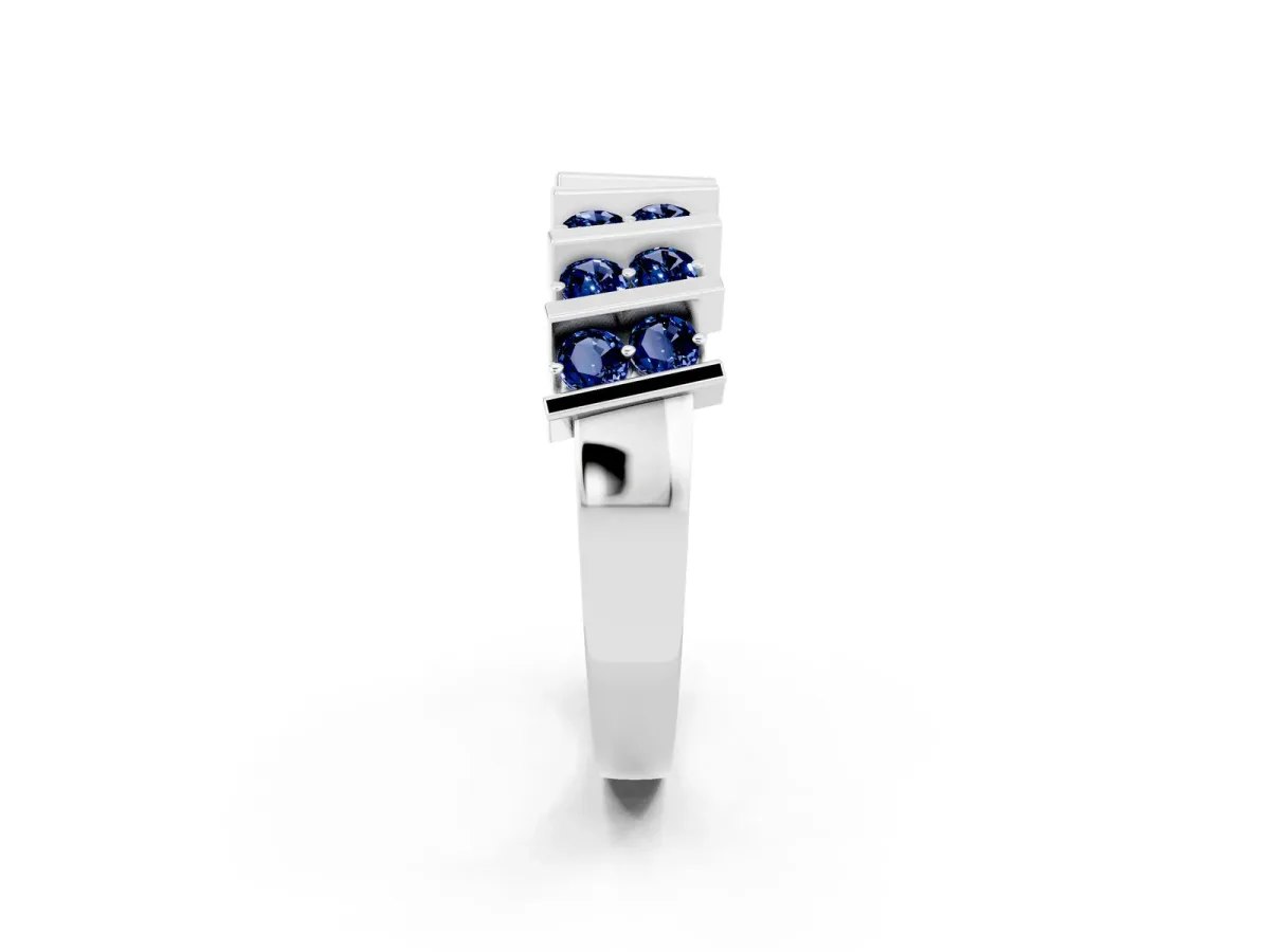 Channel Set Round Blue Sapphire Anniversary Band with Vertical Prongs Silver
