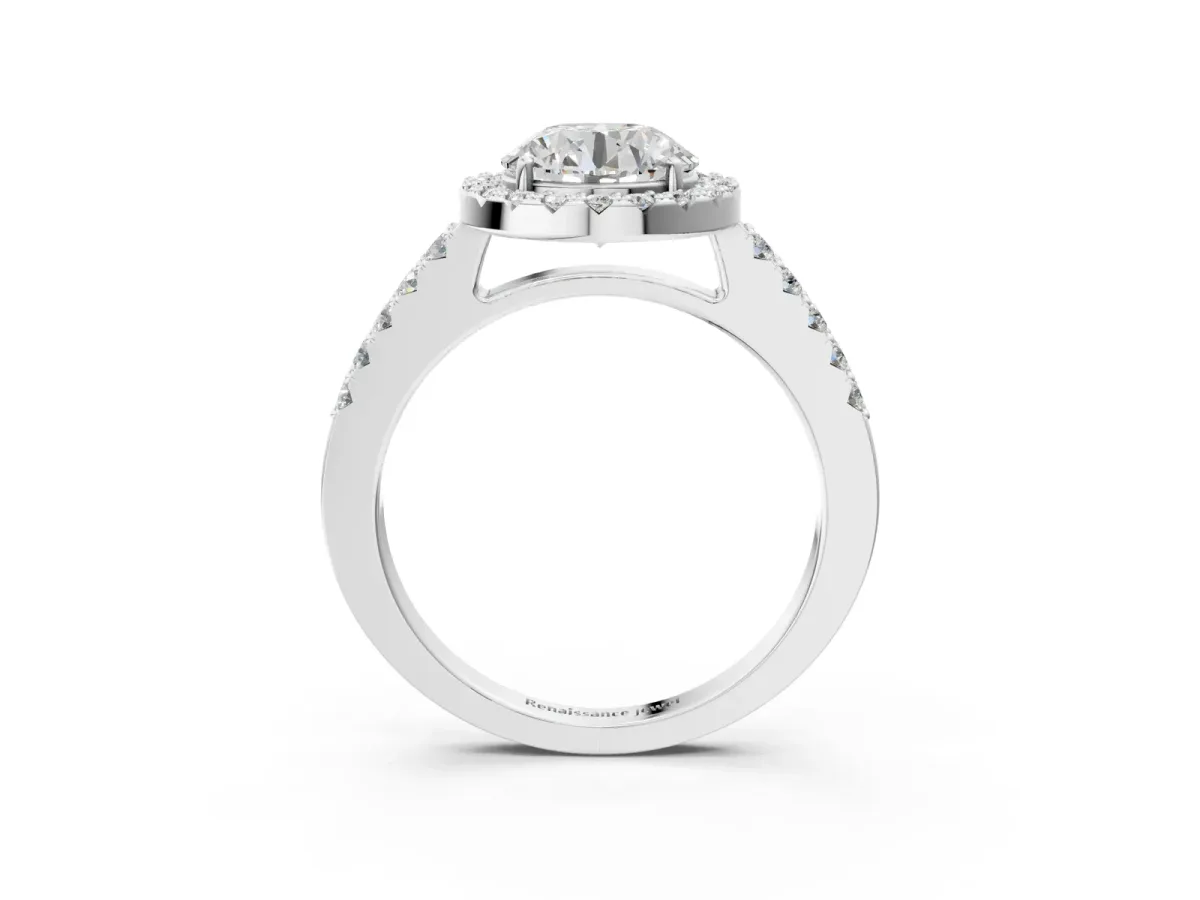 Round Cut Halo Diamond Pavé Solitaire Ring Platinum