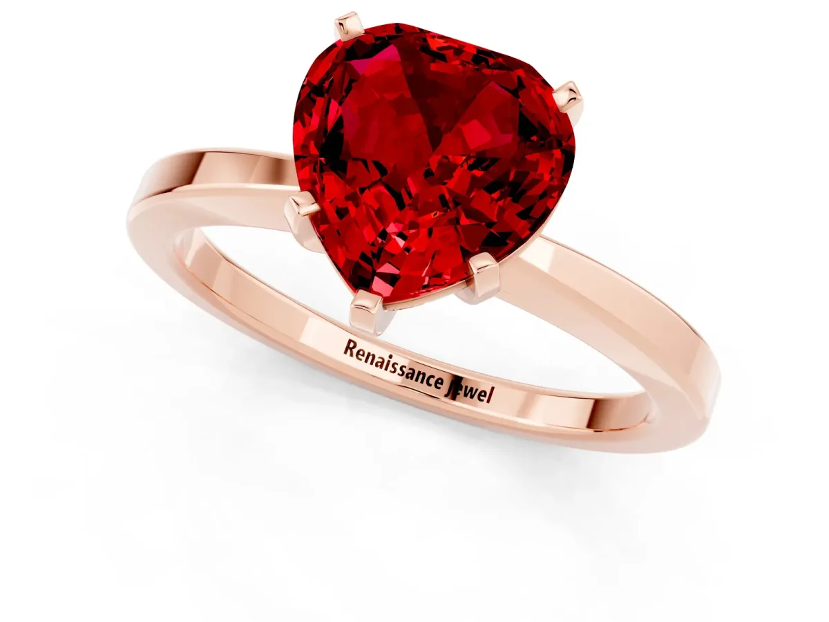 Heart Cut Ruby Solitaire Engagement Ring with Classic Band and Four-Prong Setting Rose gold