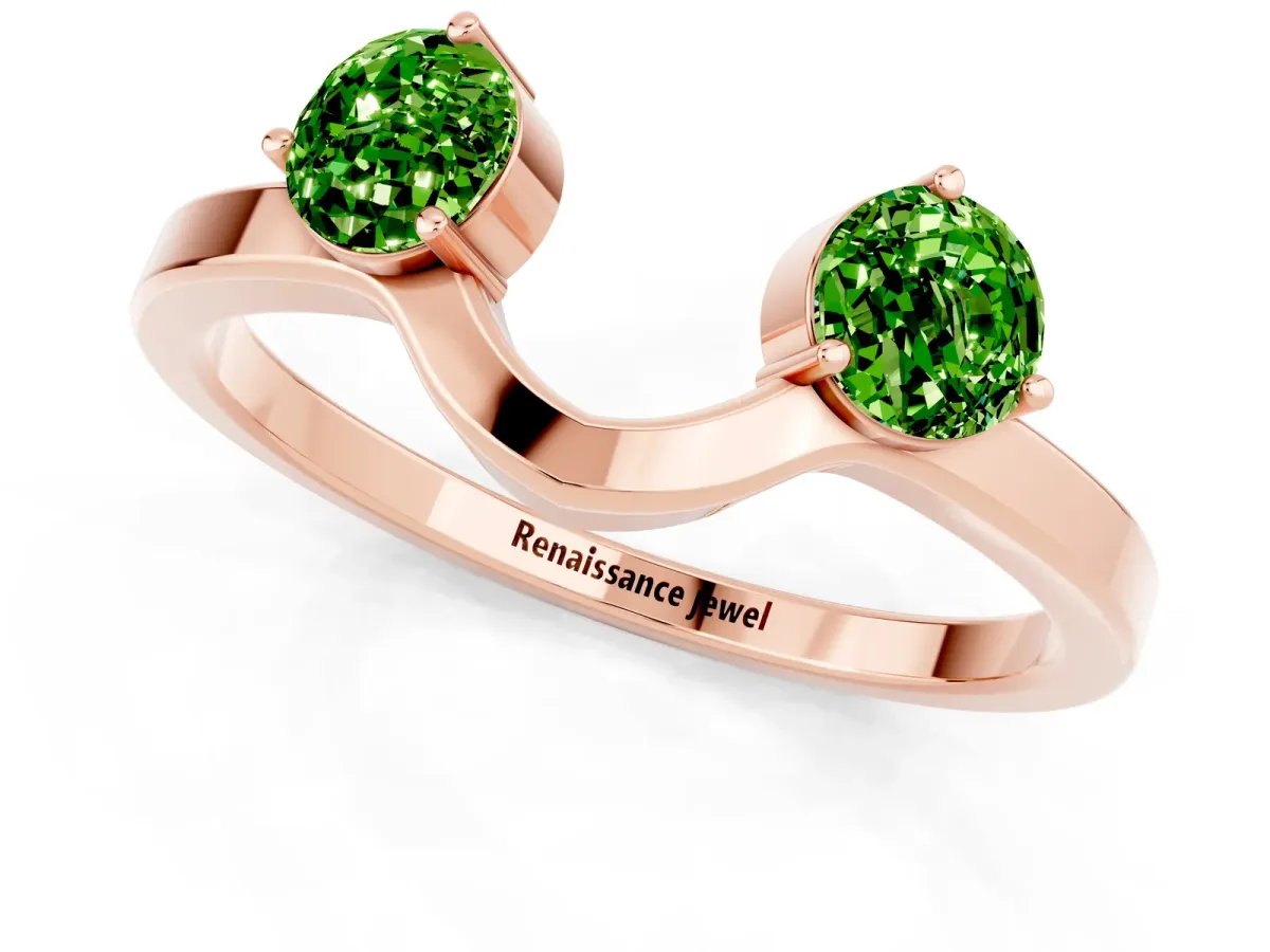 Dual Round Peridot Open Band Ring with Prong Setting Rose gold