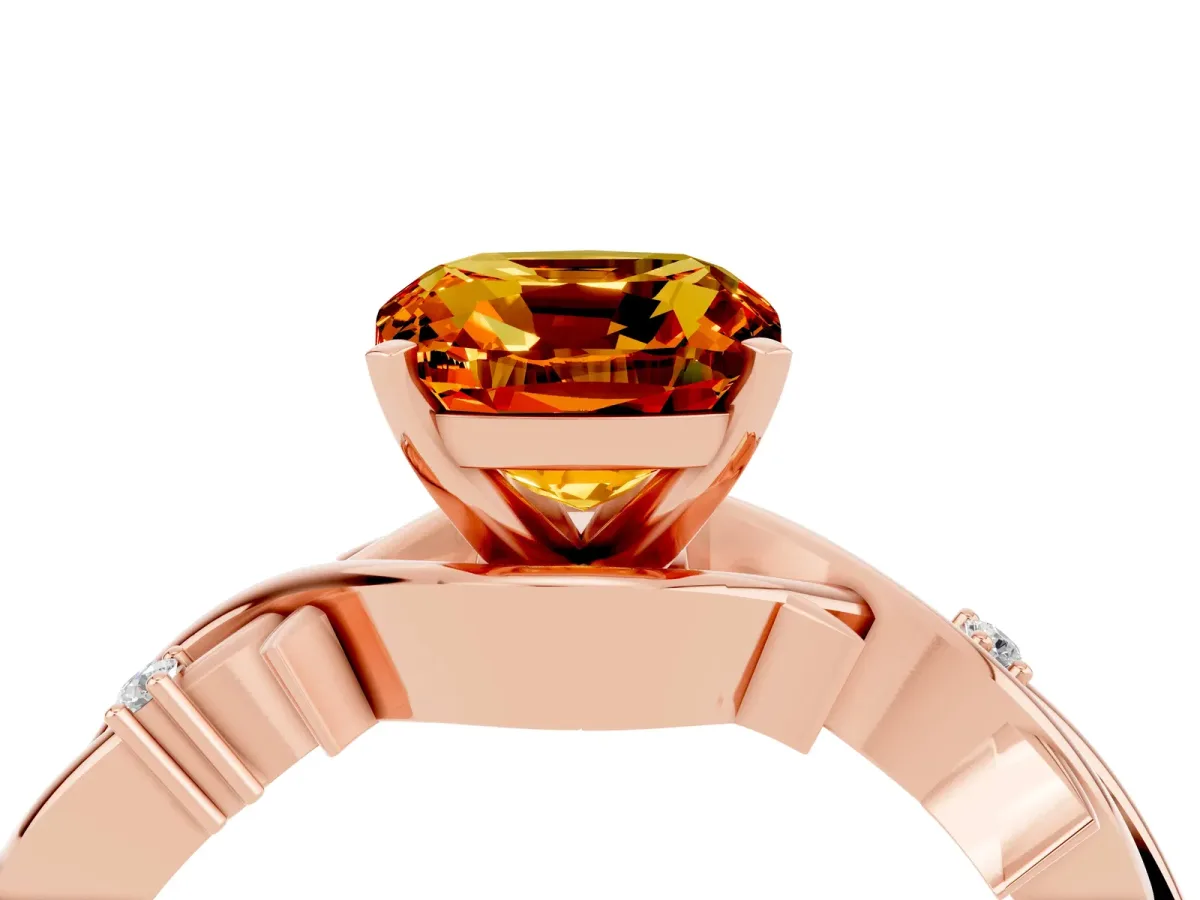 Cushion Cut Citrine Solitaire Ring with Twisted Band and Prong Setting Rose gold