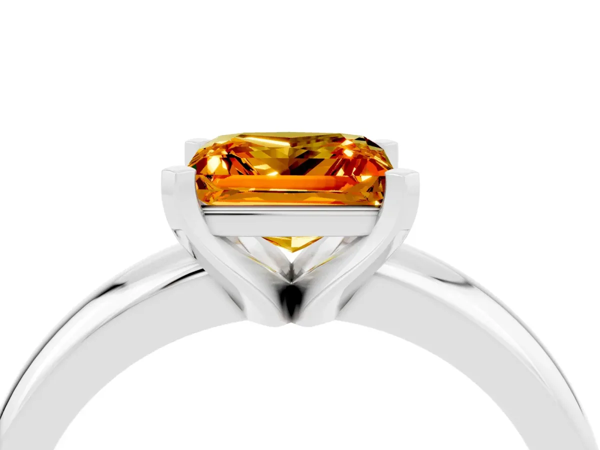 Princess Cut Citrine Solitaire Engagement Ring with Round Band and Four-Prong Setting Silver