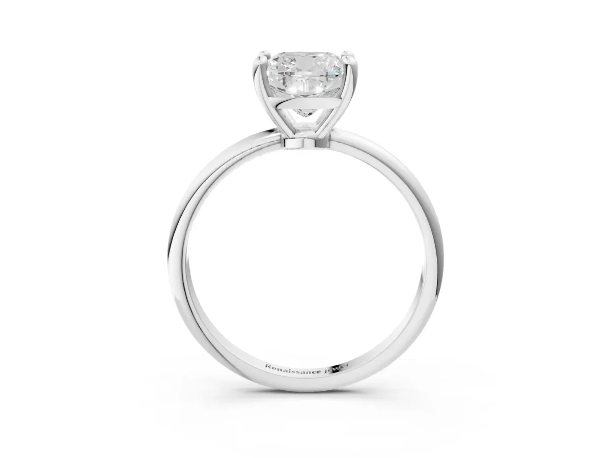 Cushion Cut Solitaire Diamond Ring with 4-Prong Setting on a Classic Band Silver