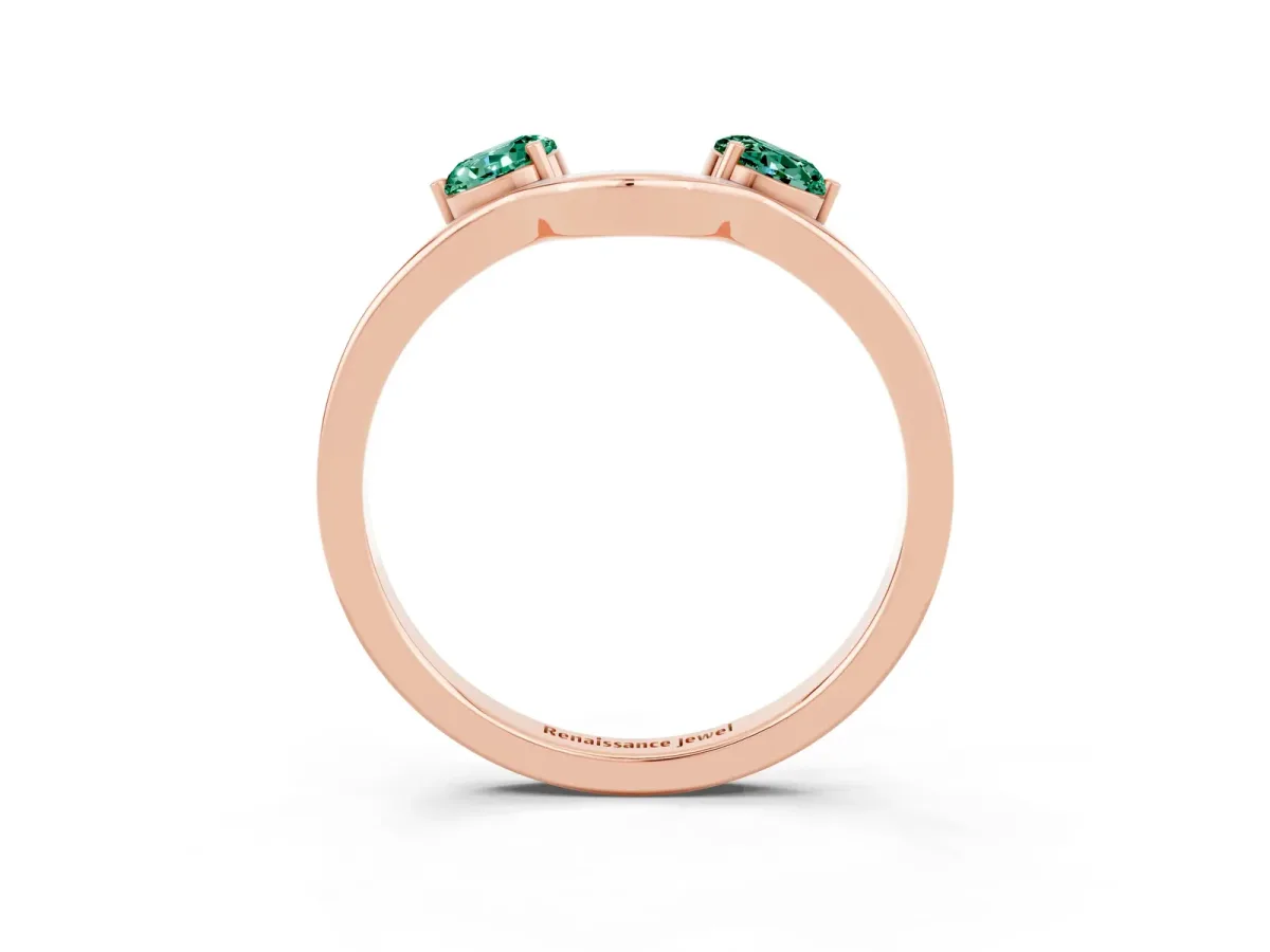 Dual Round Green Sapphire Open Band Ring with Prong Setting Rose gold