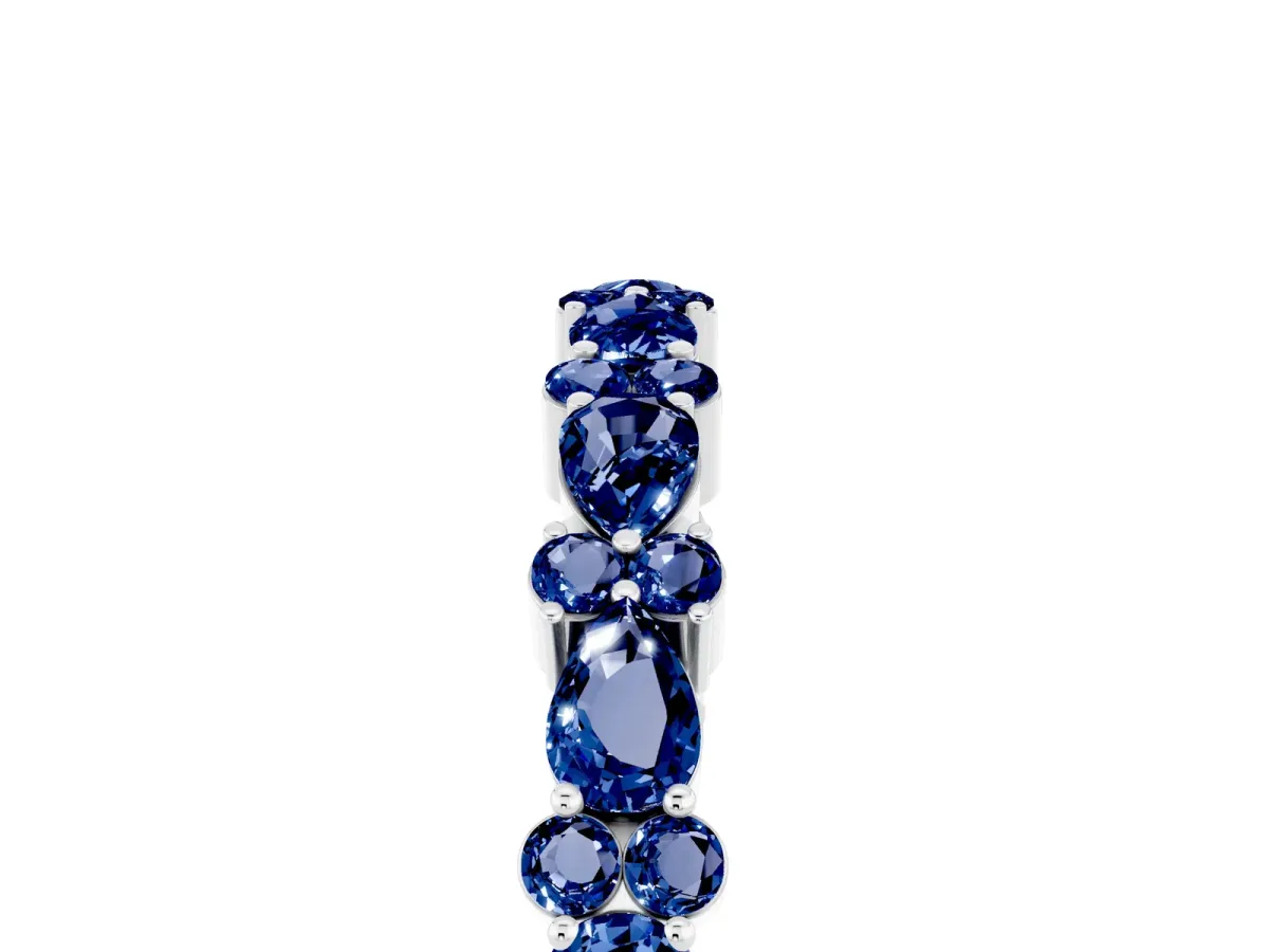Pear and Round Blue Sapphire Wedding Band Silver
