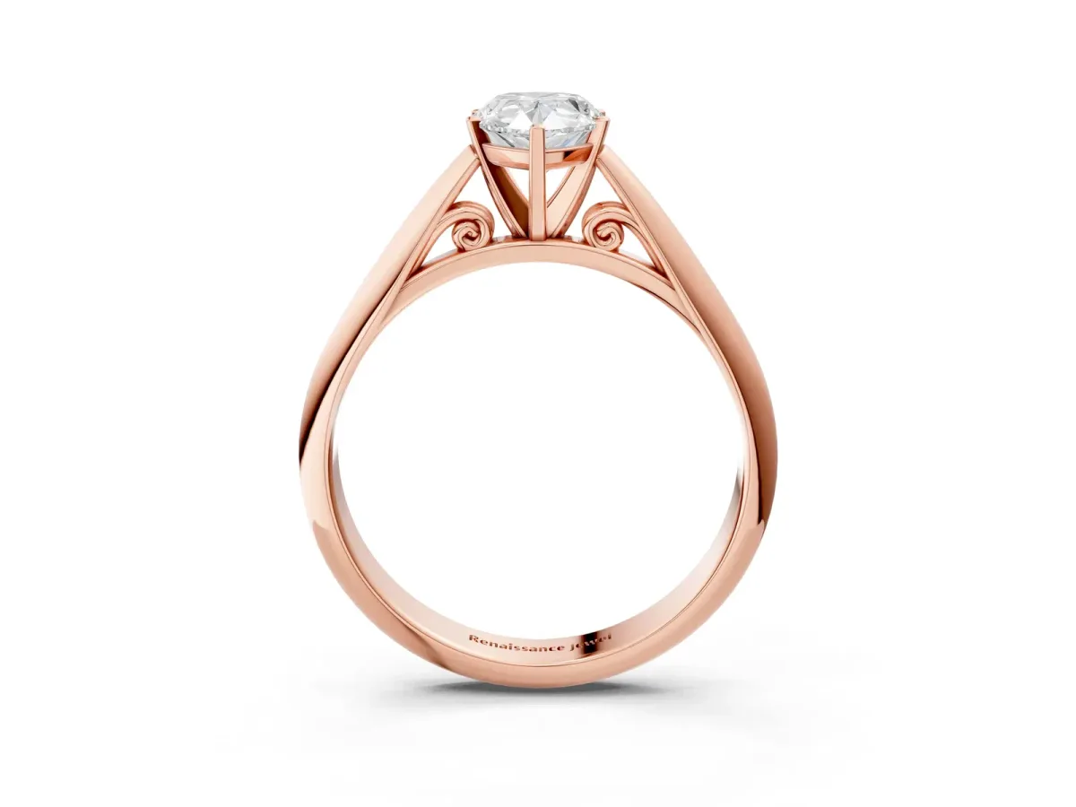 Pear Cut Diamond Solitaire Engagement Ring with Cathedral Setting and Four-Prong Mount Rose gold