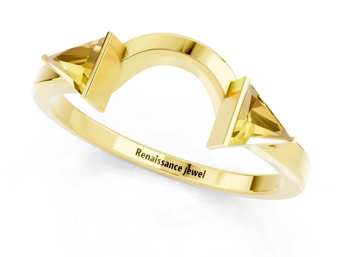 Trillion Yellow Sapphire Open Band Ring with Bezel Setting Yellow gold