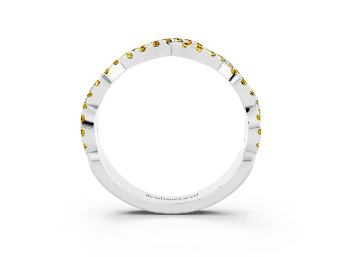 Round Yellow Sapphire Twisted Eternity Band with Pavé and Shared Prong Setting Silver