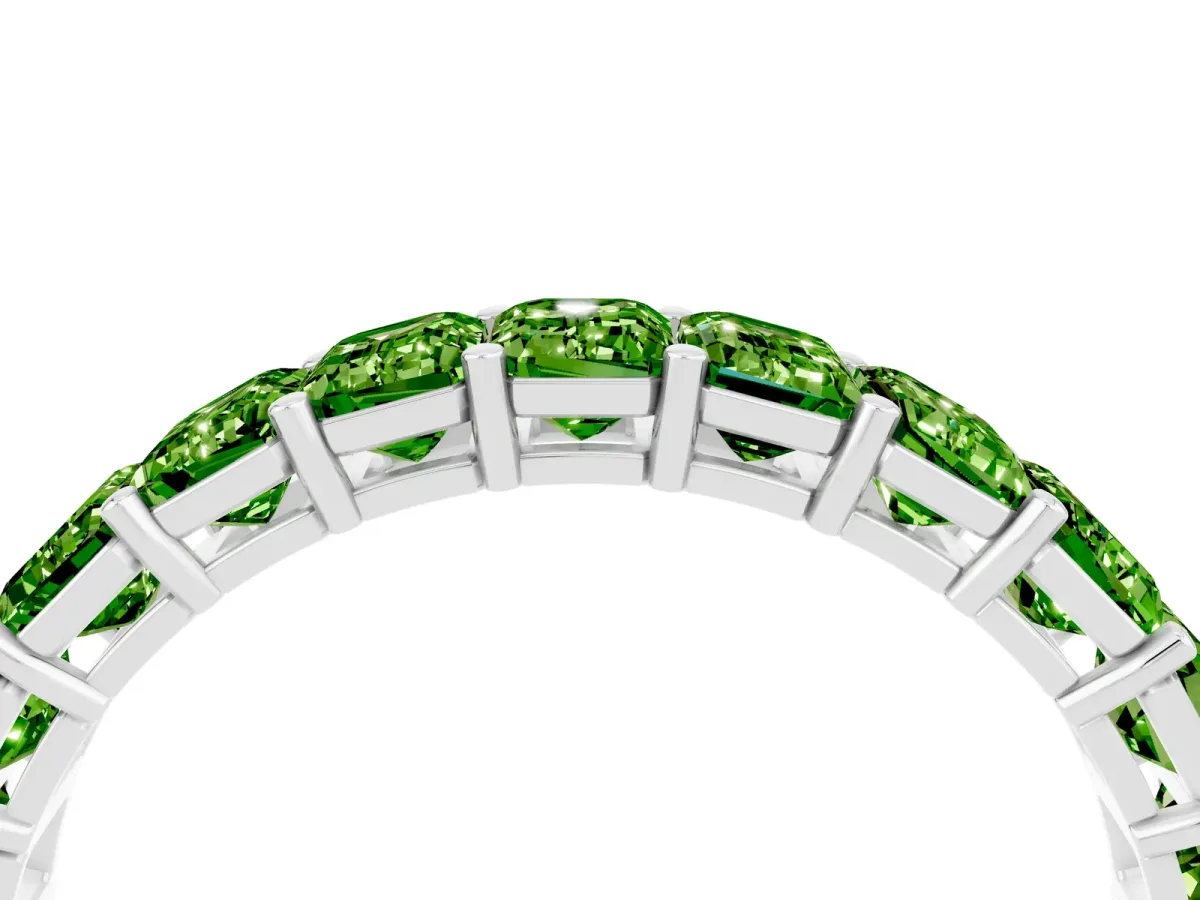 Emerald Cut Peridot Eternity Band with Shared Prong Setting White gold