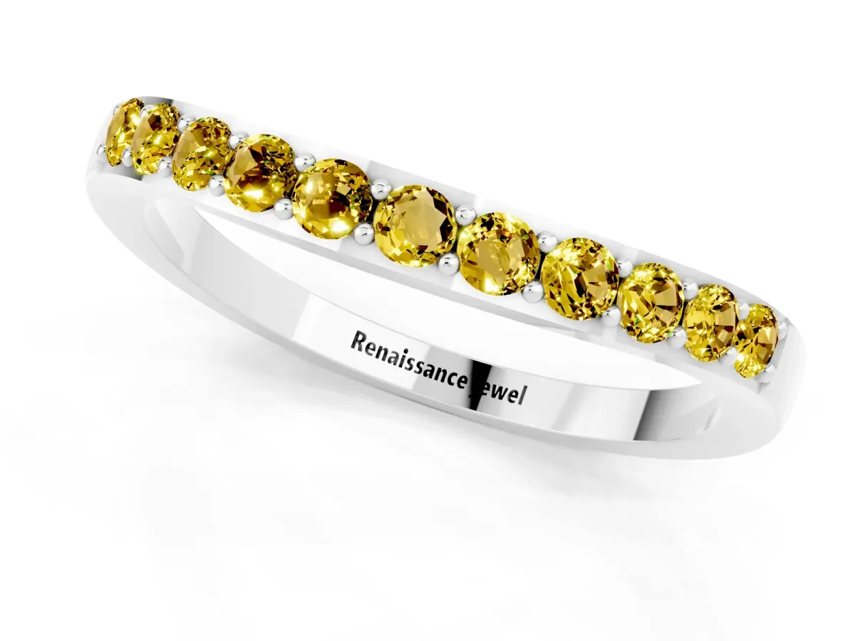 Round Yellow Sapphire Curved Wedding Band with Channel Setting Platinum