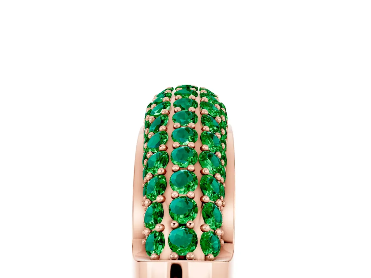 Three-Row Pavé Round Emerald Dome Band Rose gold