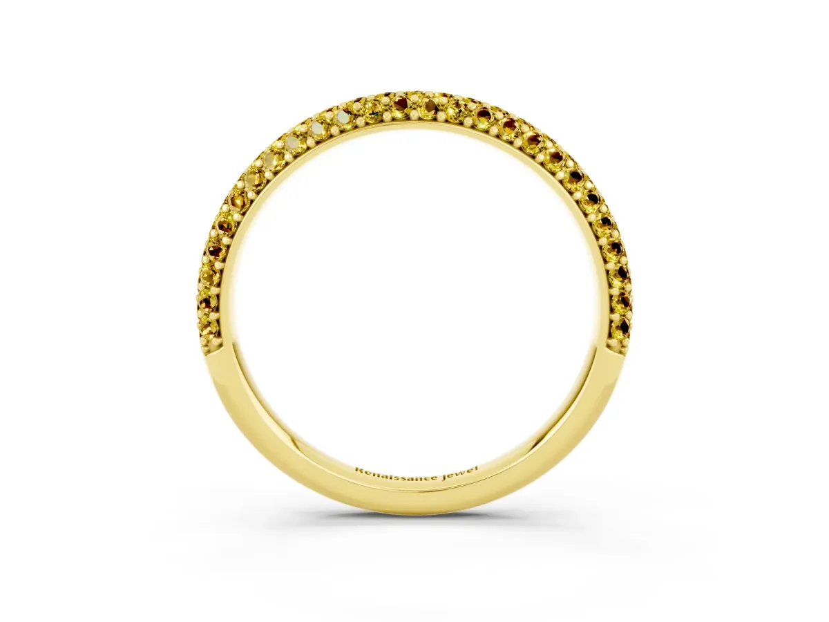 Round Yellow Sapphire Pavé Eternity Band with Shared Prong Setting Yellow gold