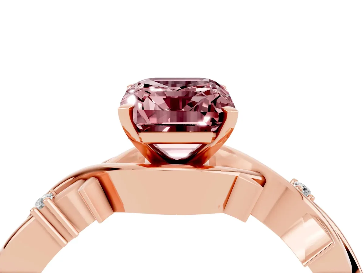 Emerald Cut Morganite Solitaire Ring with Twisted Band and Prong Setting Rose gold