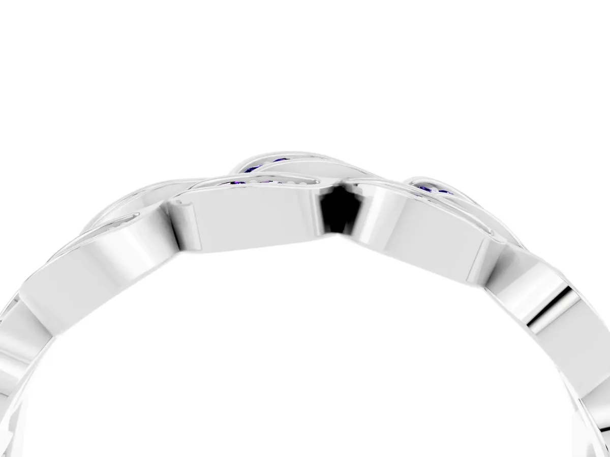 Pavé Round Tanzanite Interlocking Eternity Band with Bezel Prong Setting White gold
