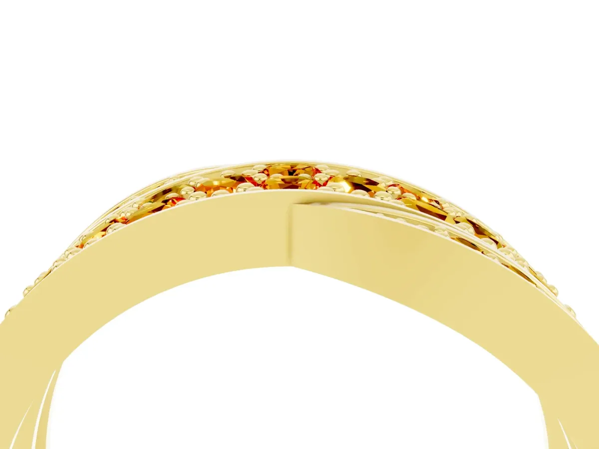 Pavé Round Citrine Crossover Band with Bead Prong Setting Yellow gold