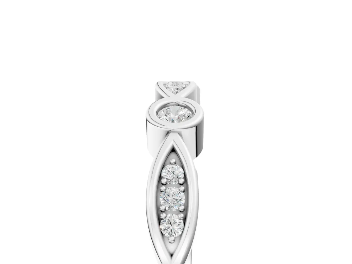 Bezel Set Marquise and Round Diamond Contour Band Silver