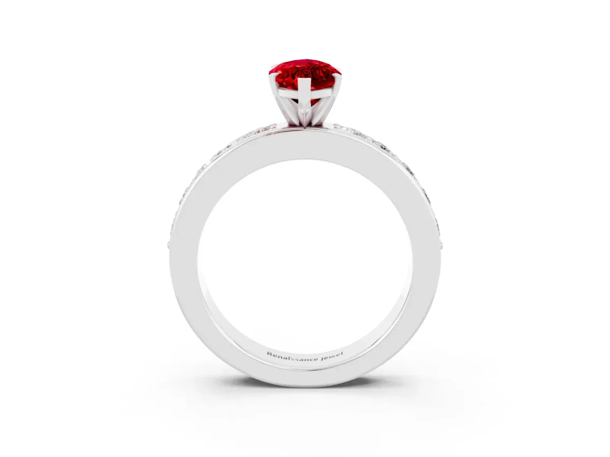 Marquise Cut Ruby Engagement Ring with Channel Set Round Band and Prong Setting White gold
