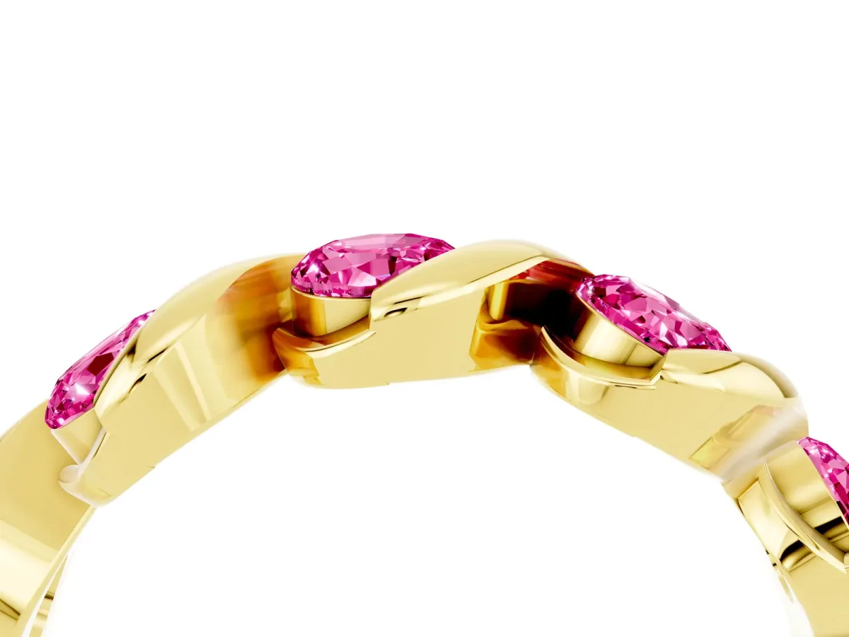 Round Pink Sapphire Wave Band with Channel Setting and Shared Prongs Yellow gold