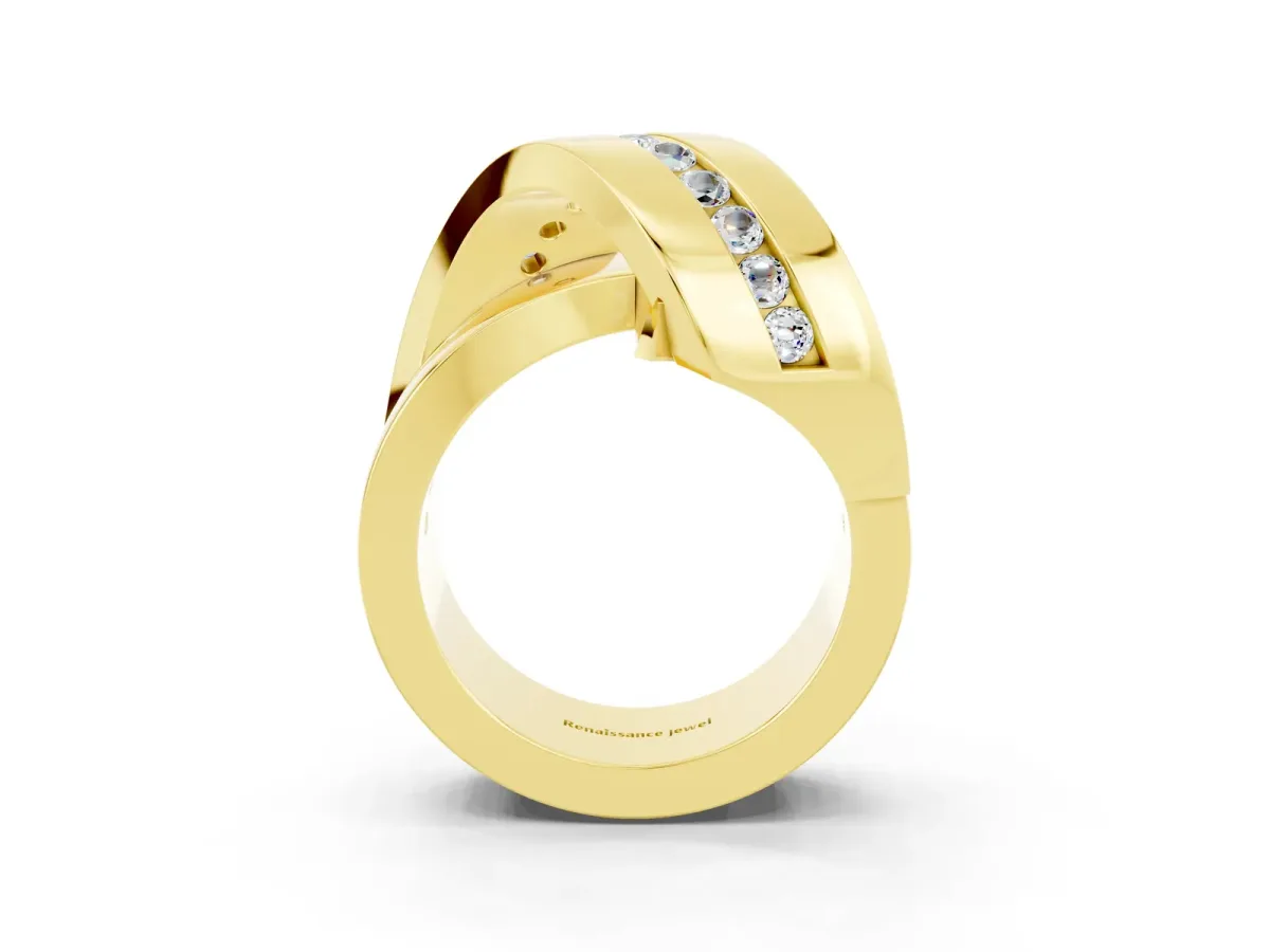 Pavé Round Moissanite Crossover Band with Channel Setting Yellow gold