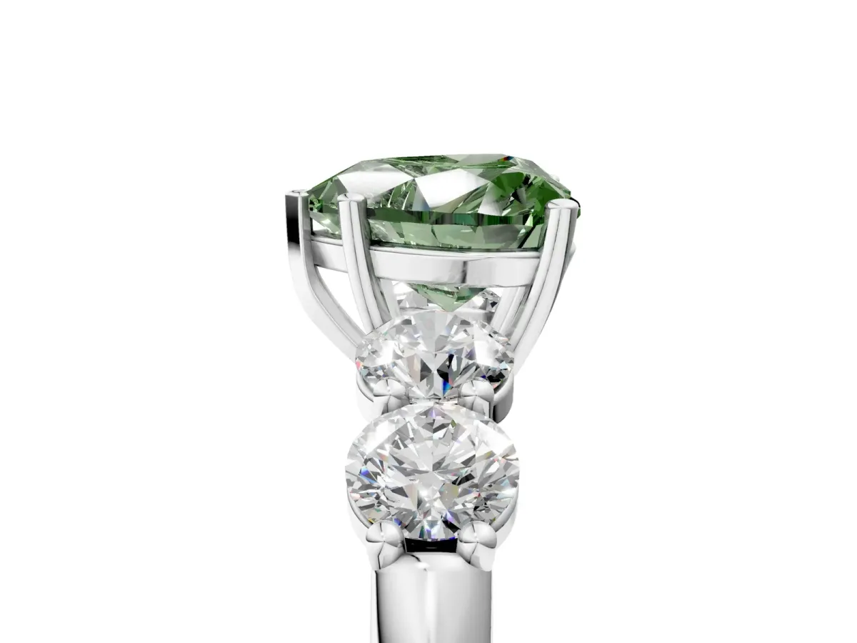 Fancy Green Heart Cut Cut Five-Stone Prong Set Diamond Ring with Classic Band Platinum