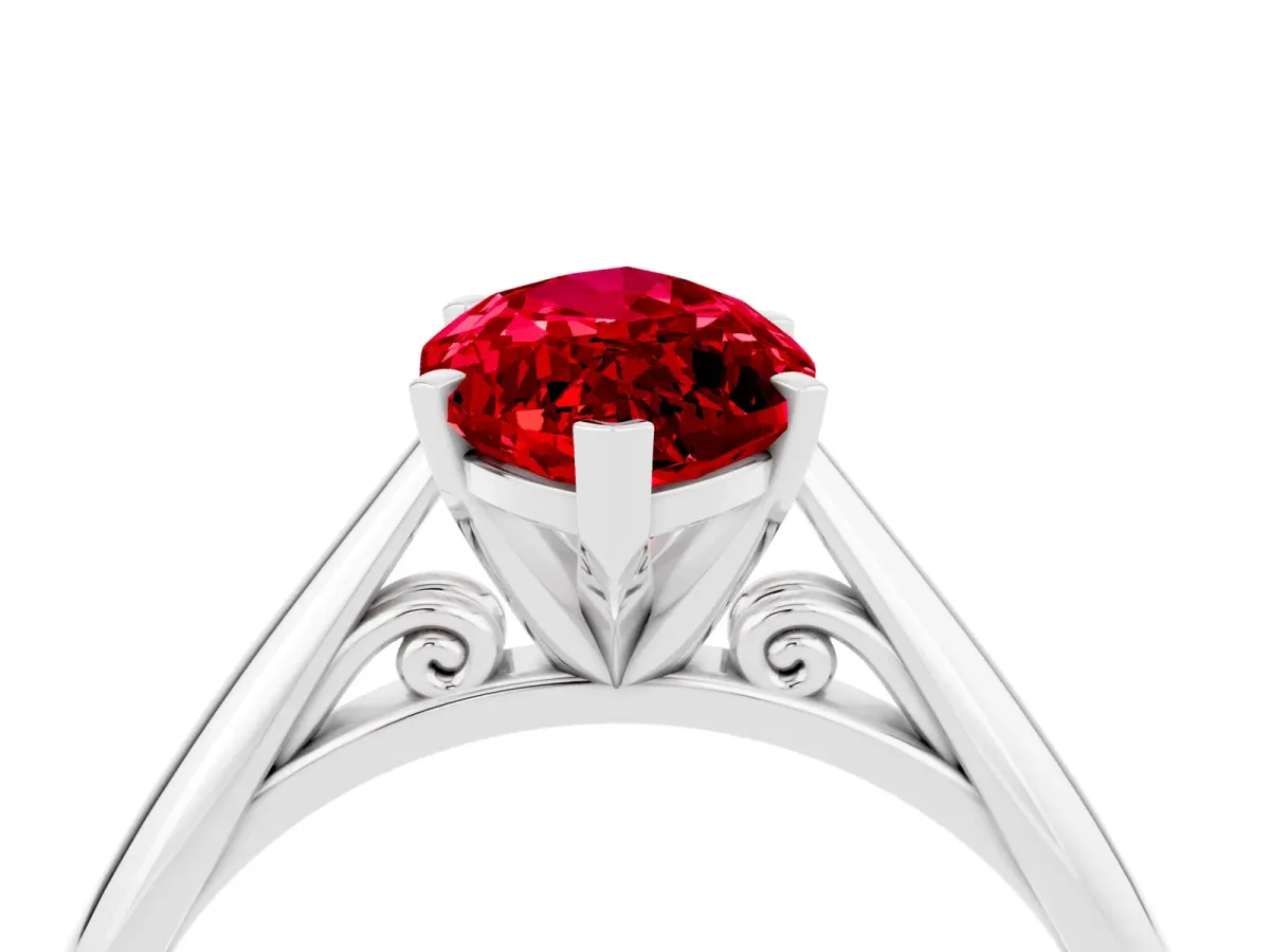 Marquise Cut Ruby Solitaire Engagement Ring with Cathedral Setting and Four-Prong Mount White gold