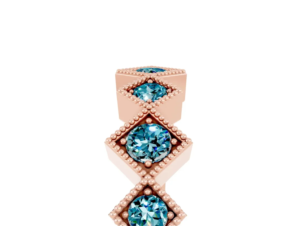 Milgrain Square Bezel Round Blue Topaz Chevron Band Rose gold