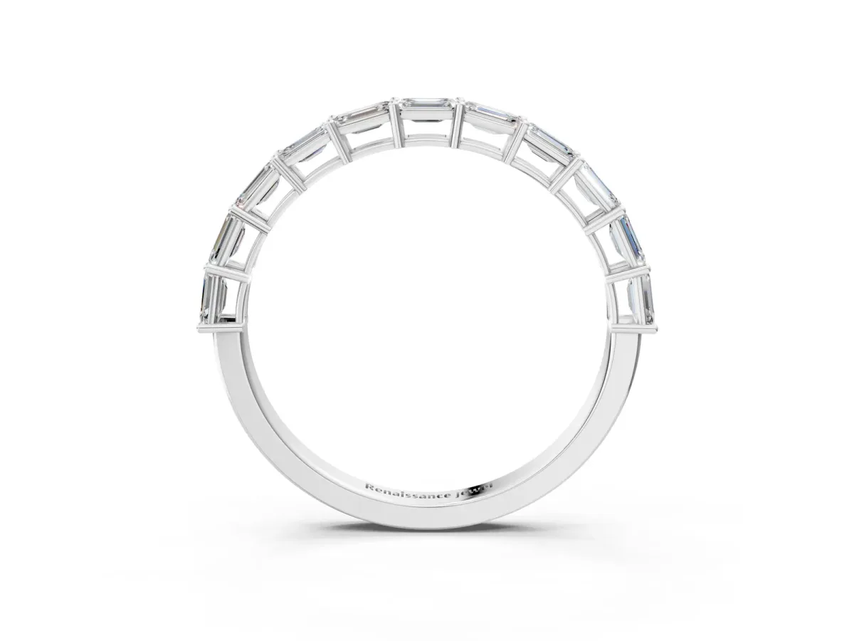 Emerald Cut Diamond Single Row Wedding Band Platinum