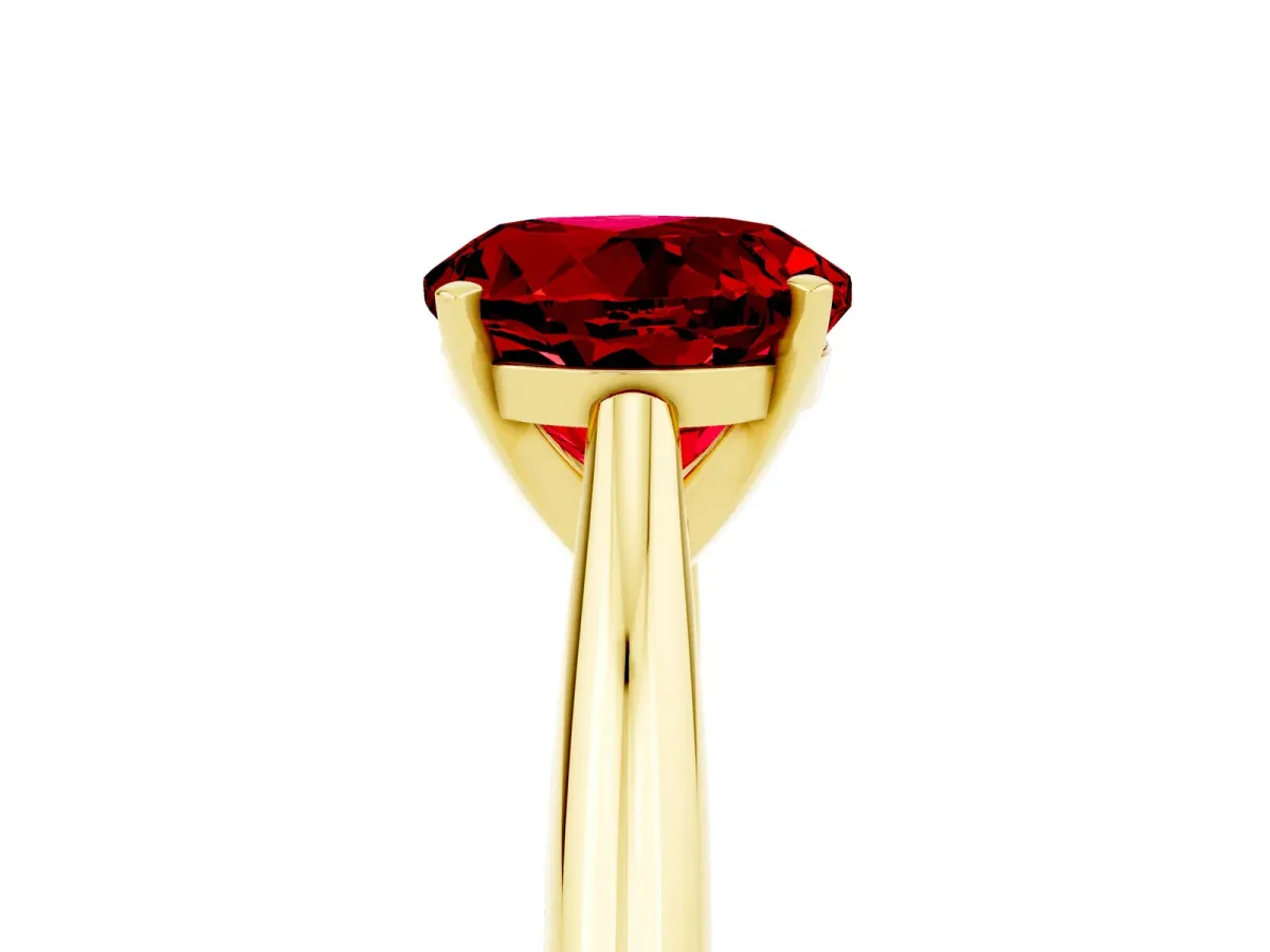Round Cut Ruby Solitaire Engagement Ring with Cathedral Setting and Four-Prong Mount Yellow gold