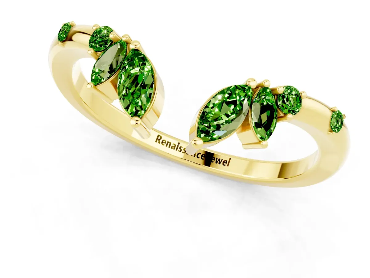 Open Marquise Cluster Peridot Band with Prong Setting Yellow gold