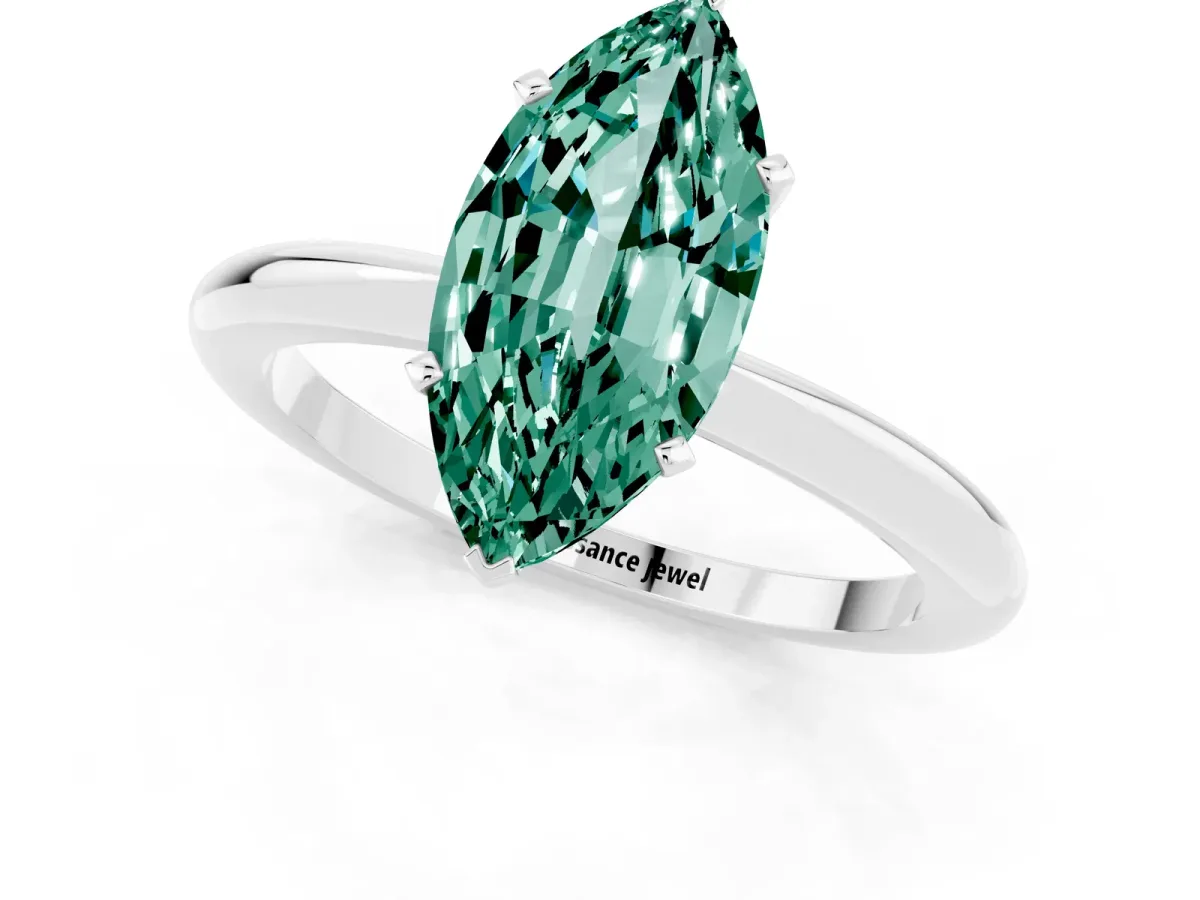 Marquise Cut Green Sapphire Solitaire Ring with Six-Prong Setting and Classic Band Silver