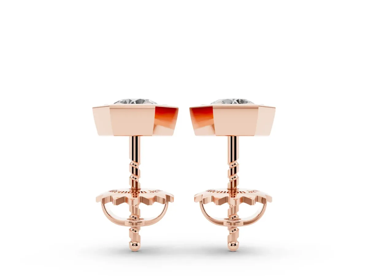 Round Diamond Bezel-Set Stud Earrings Rose gold