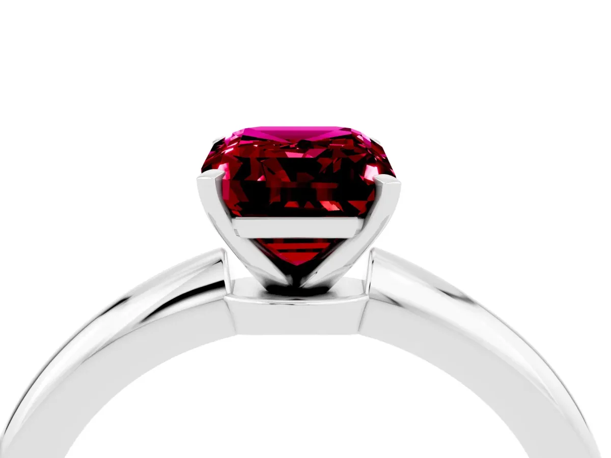 Emerald Cut Garnet Solitaire Ring with Six-Prong Setting and Classic Band White gold