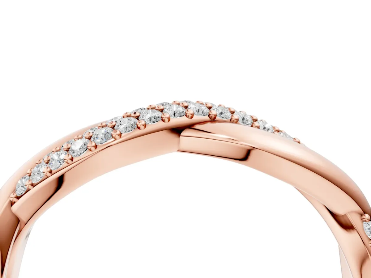 Pavé Round Diamond Twist Eternity Band with Prong Setting Rose gold
