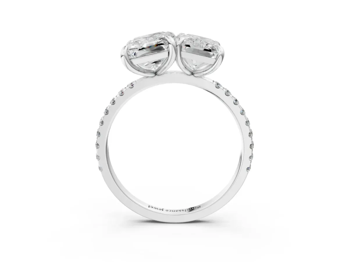 Emerald and Radiant Toi Moi Ring with Prong Setting and Pave Band Silver