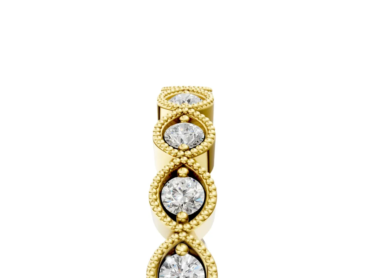 Milgrain Marquise Diamond Eternity Band with Bezel Setting Yellow gold