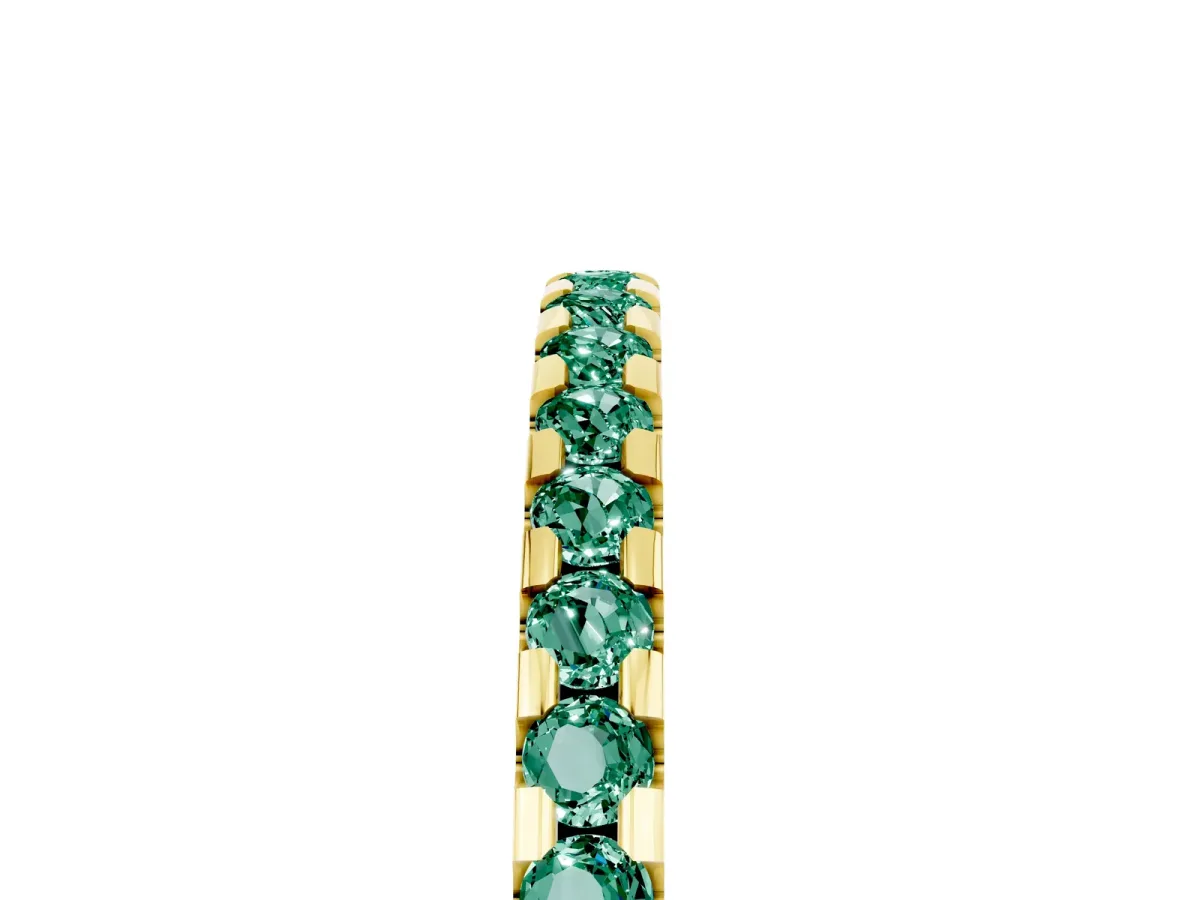 Round Green Sapphire Pavé Set Eternity Band with Micro Prong Setting Yellow gold
