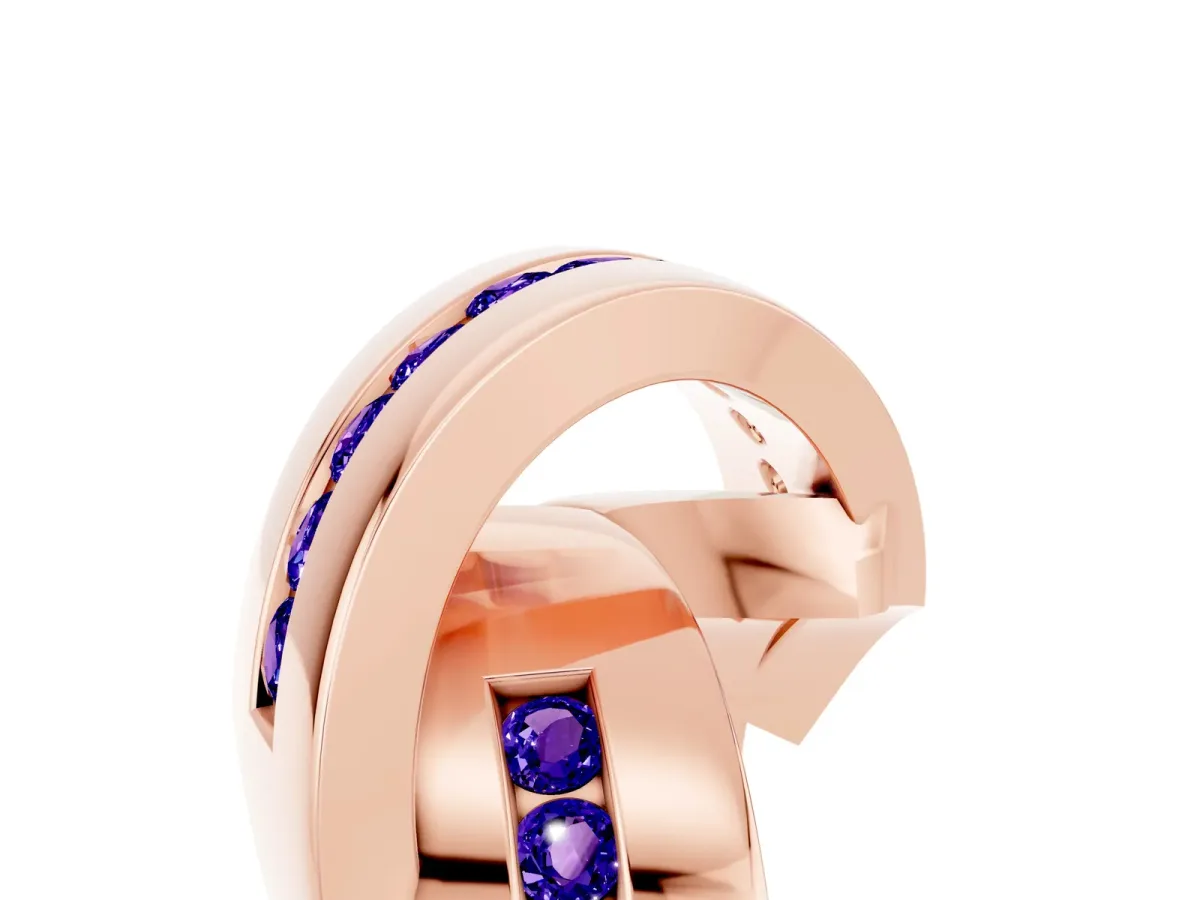 Pavé Round Tanzanite Crossover Band with Channel Setting Rose gold