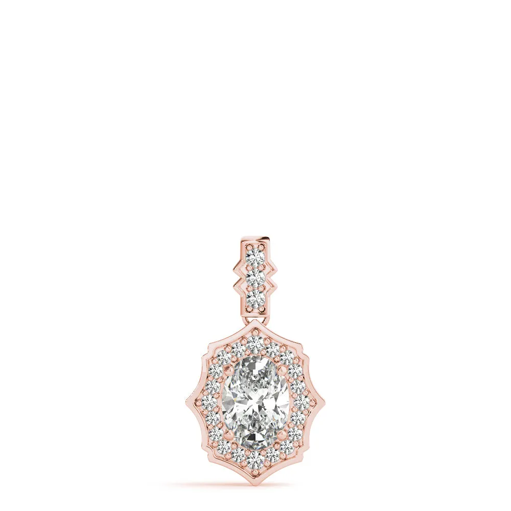Oval Diamond Halo Pendant with Milgrain Prong Setting Rose gold