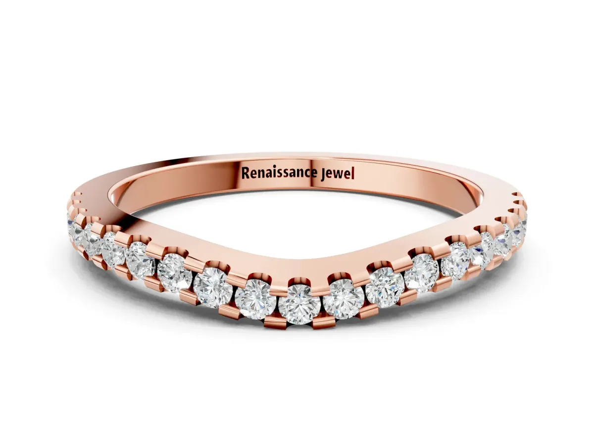 Pavé Round Diamond Curved Wedding Band Rose gold