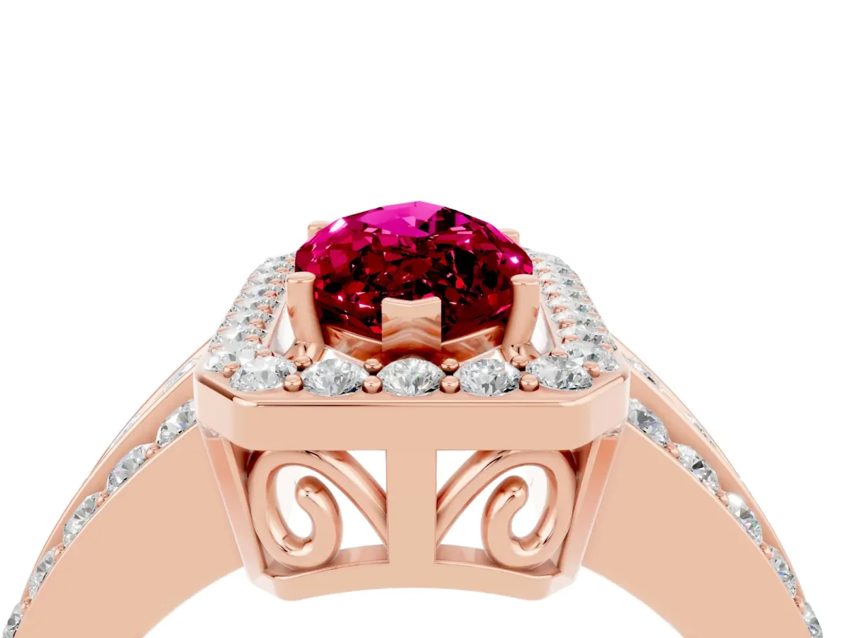 Marquise Cut Halo Garnet Ring with Round Split Shank and Prong Setting Rose gold