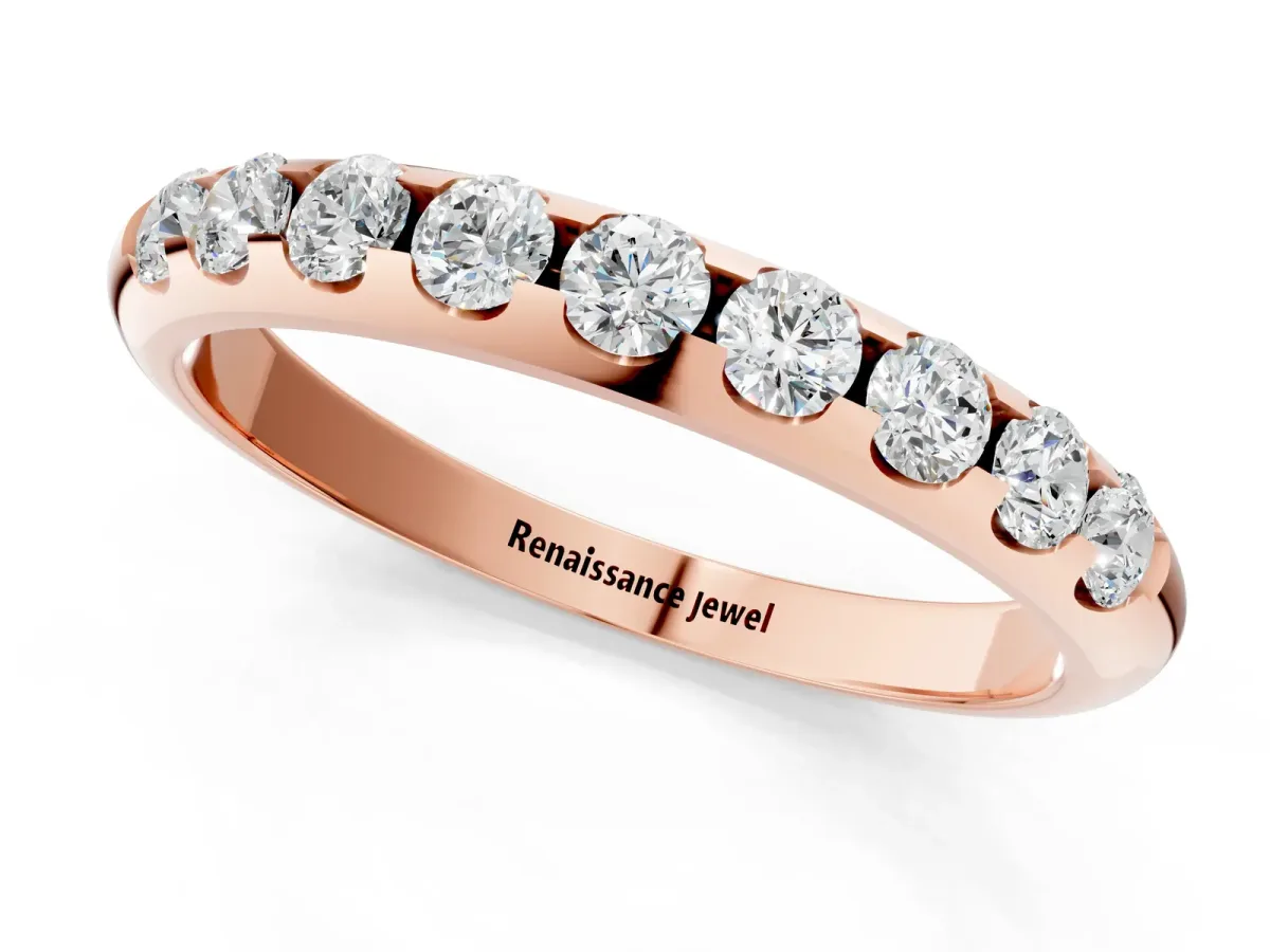 Round Cut Diamond Half-Eternity Band with Shared Prong Setting Rose gold