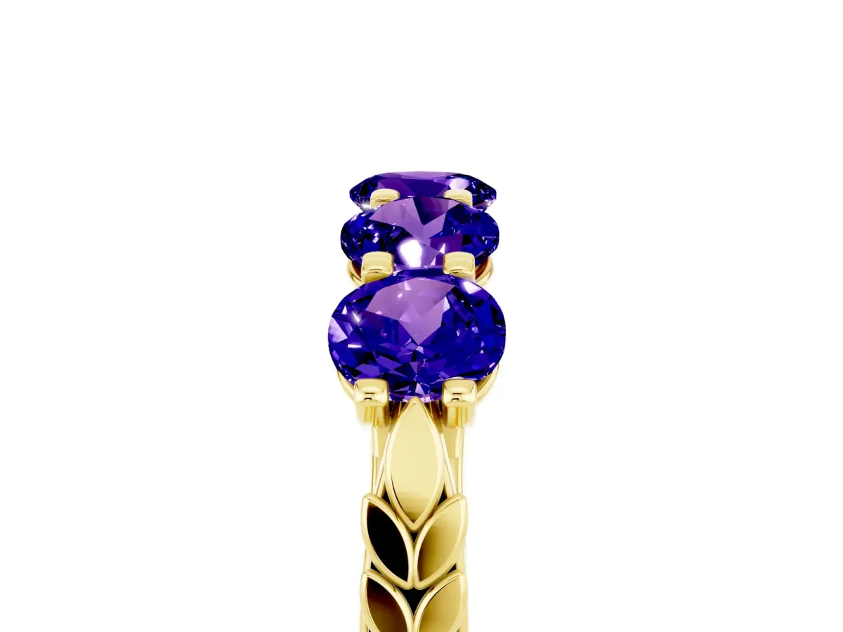Five-Stone Round Tanzanite Prong-Set Band Yellow gold
