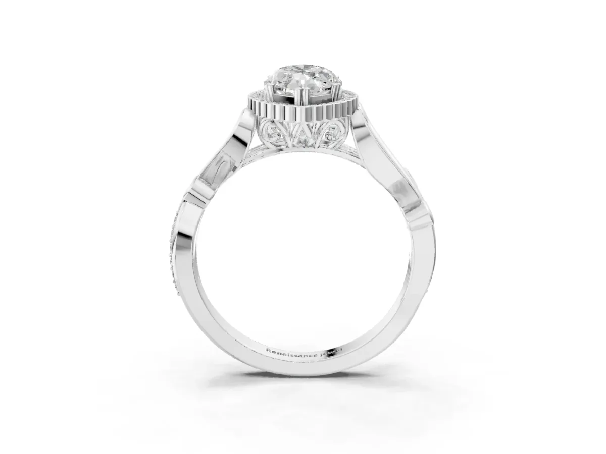 Marquise Cut Diamond Halo Ring with Vintage Split Shank and Four-Prong Setting Platinum