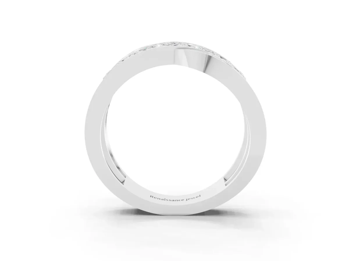 Pavé Round Moissanite Crossover Band with Bead Prong Setting Silver